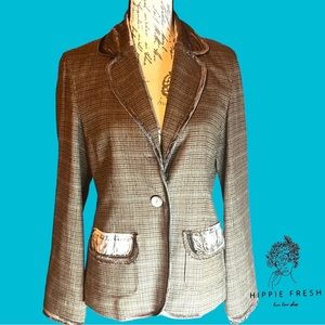 J. Jill Tweed Wool Velvet Trim Blazer Stretch Womens Size 6